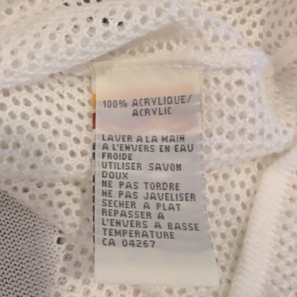 Laura Open Mesh Knit Cardigan Buttoned Front Eyelet Ivory White Sweater Medium - Picture 10 of 10